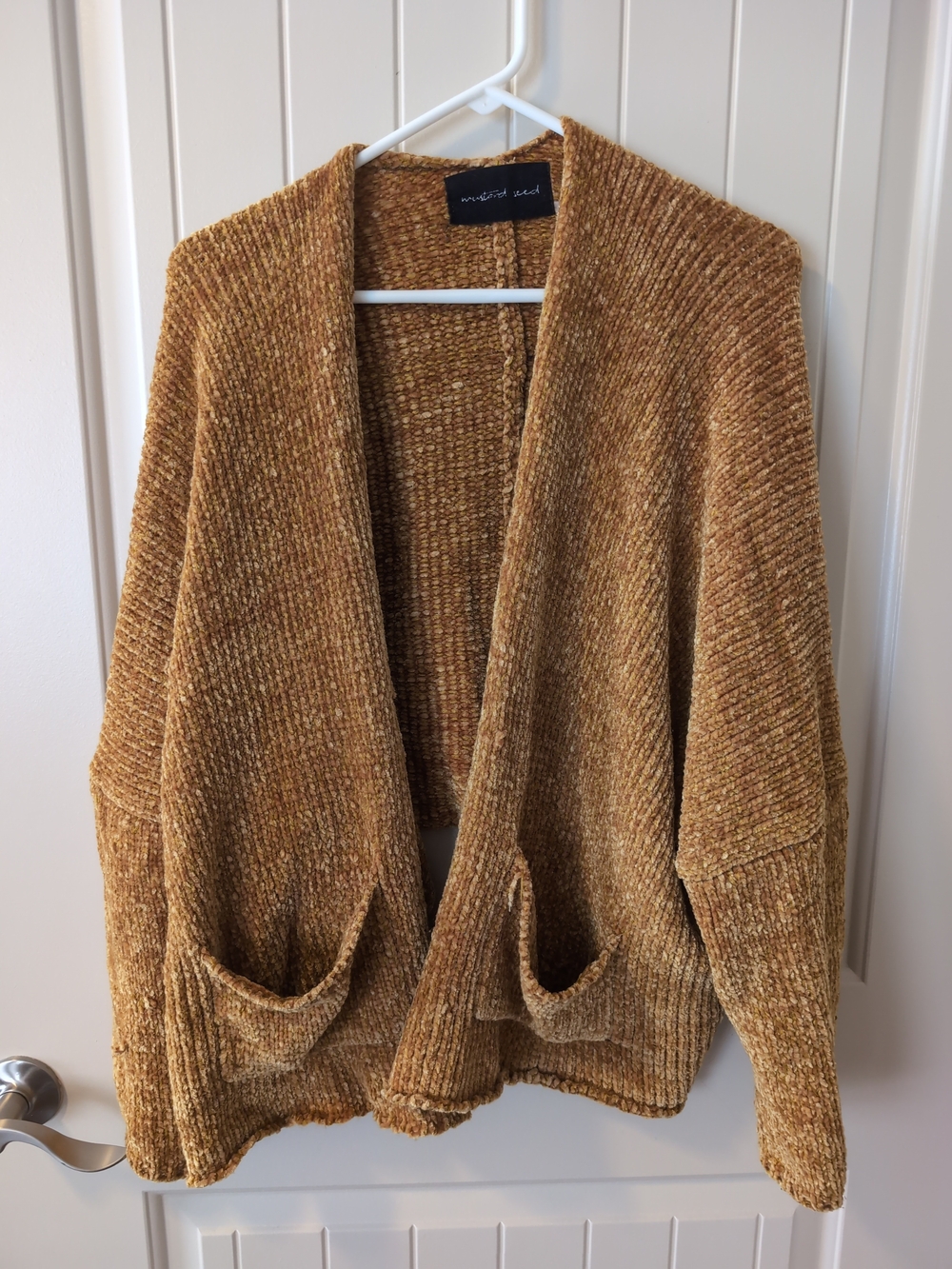 Mustard Seed Plush Chenille Open-Front Cardigan in Mustard